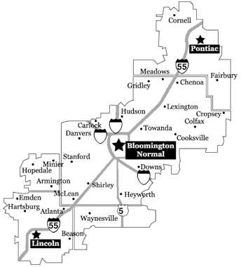 HCC serves District 540, a geographic corridor that extends along Interstate Highway 55 in Illinois, roughly from Pontiac to Lincoln.
