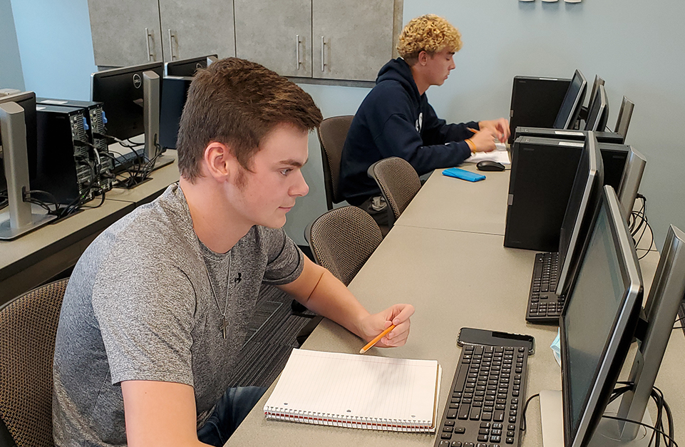 students taking an exam in the testing center